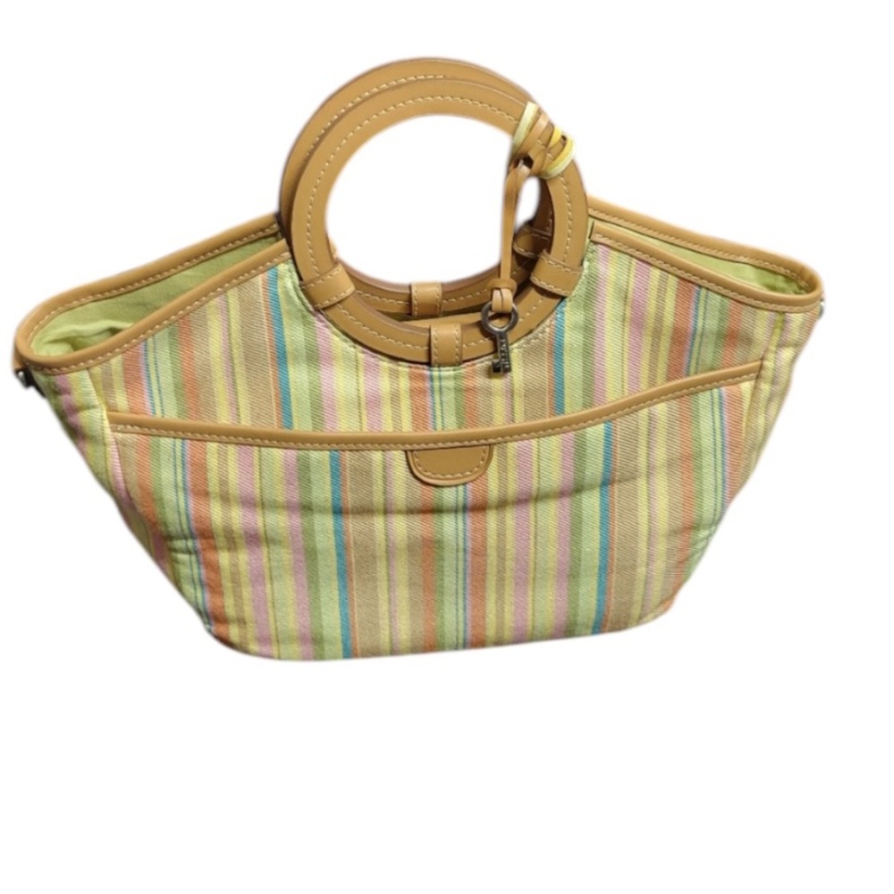 Fossil womens small fabric& tan double handle bag